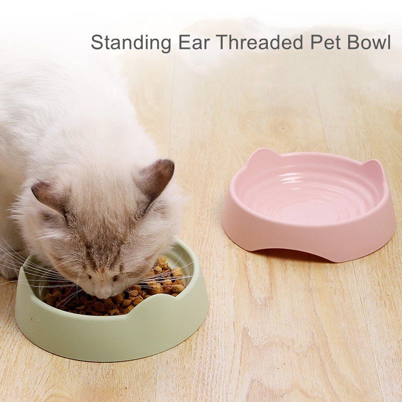 Pet Dog Cat Food Bowl Cat Water Feeding Bowl Durable Plastic Standing Ear Threaded