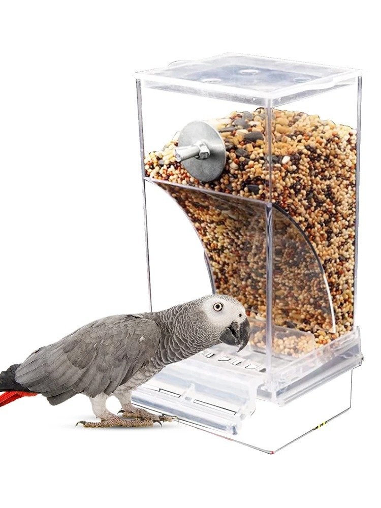 No Mess Bird Feeders Automatic Parrot Feeder Drinker Acrylic Seed Food Container
