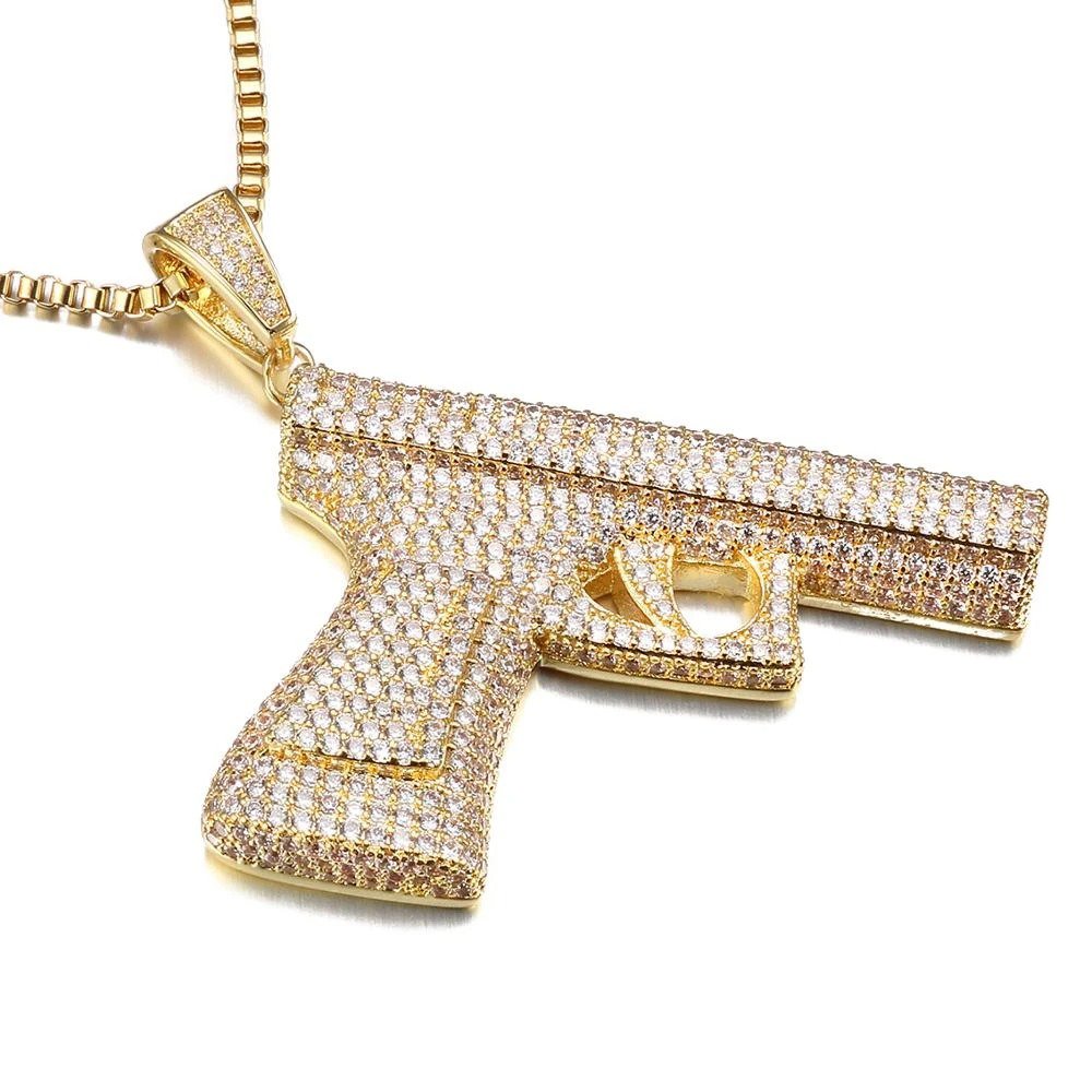 Pistol Pendants Necklaces Submachine Gun Necklace Men Hip Hop Jewelry Chain