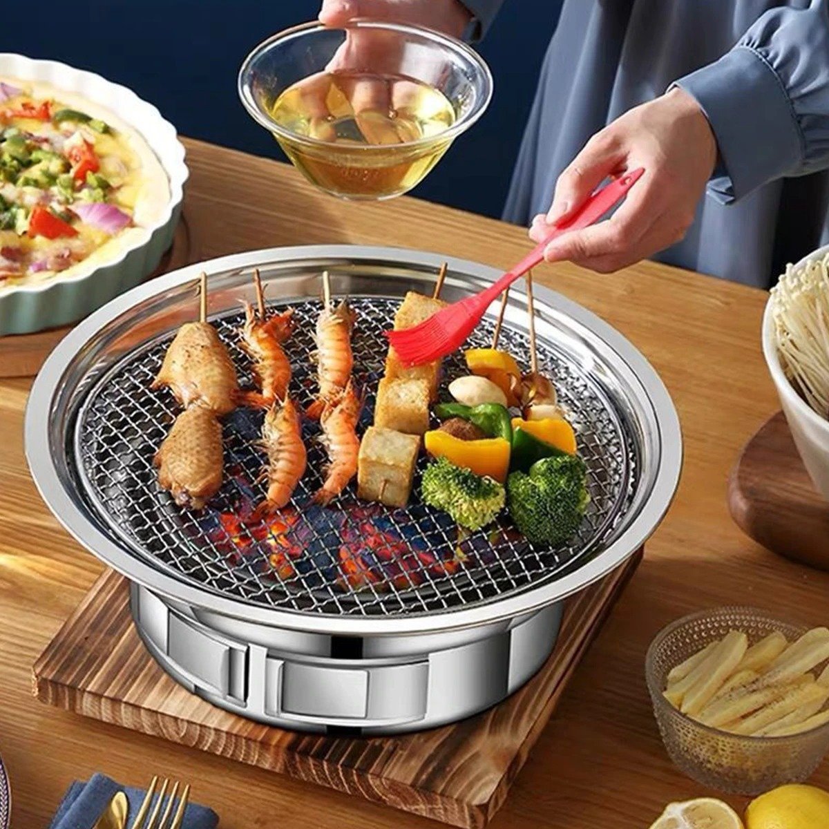 BBQ Charcoal Grill Korean BBQ Grill Non-stick Stainless Steel Charcoal Stove Portable Camping