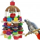 Large Parrot Chewing Toy-Natural Wooden Blocks Rattan Ball Tearing Toy Bird