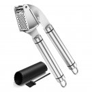 Hand-held Stainless Steel Garlic Press Rust Proof Ginger Crusher With Silicone Roller