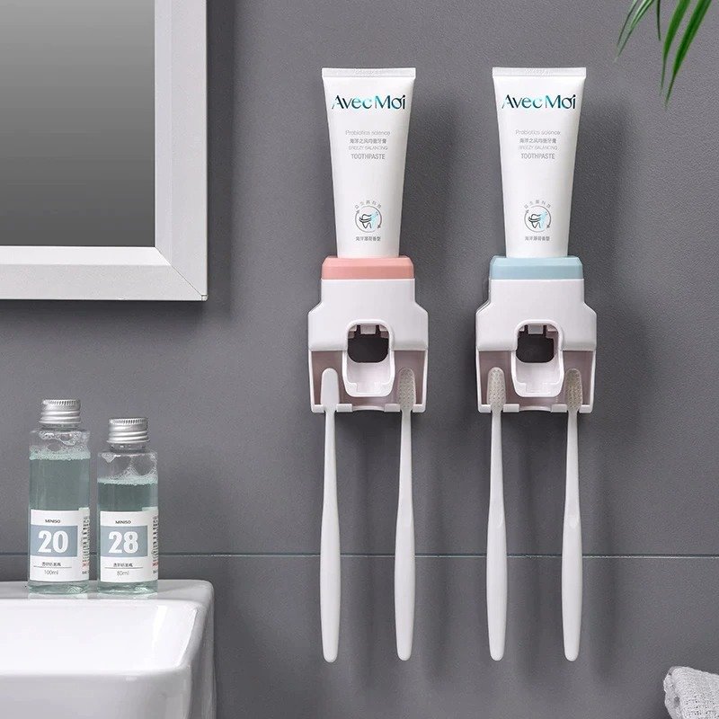 Creative Wall Mount Automatic Toothpaste Dispenser and Small Toothbrush Holder