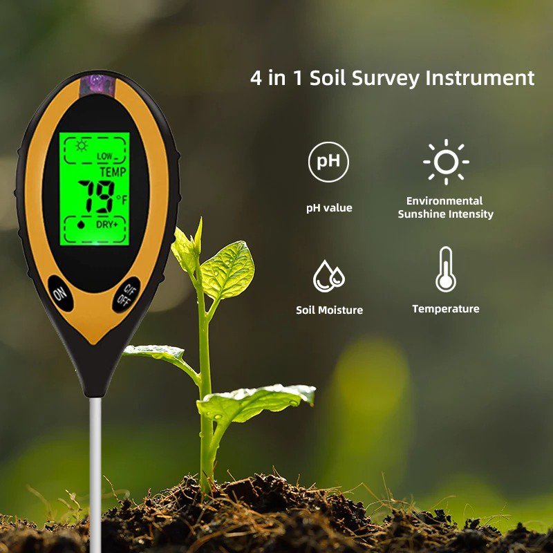 Digital 4 In 1 Soil PH Meter Moisture Monitor Temperature Sunlight Tester for Gardening