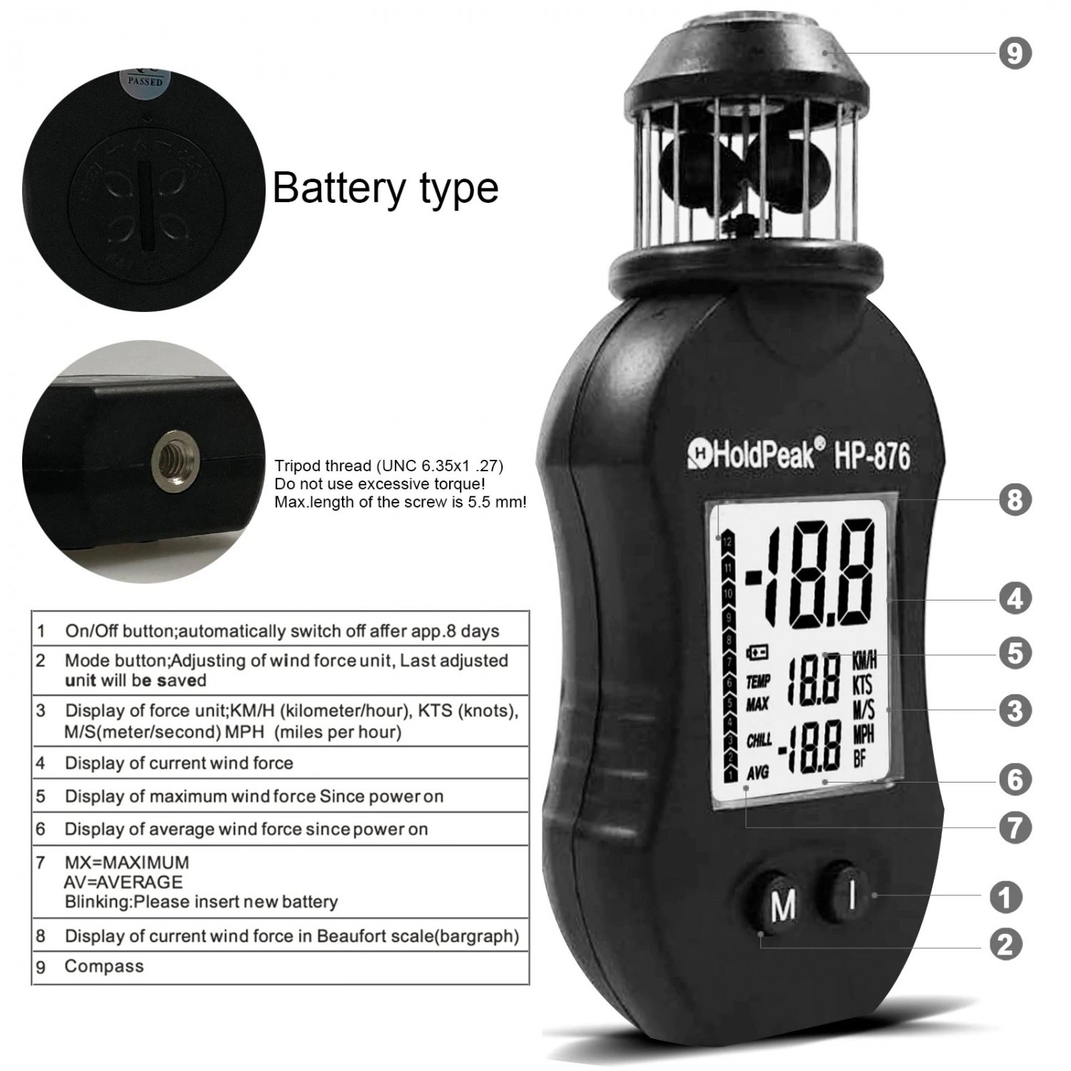 NEW Digital Anemometer Handheld Wind Speed Meter HP-876 Pocket for Measuring Air Speed