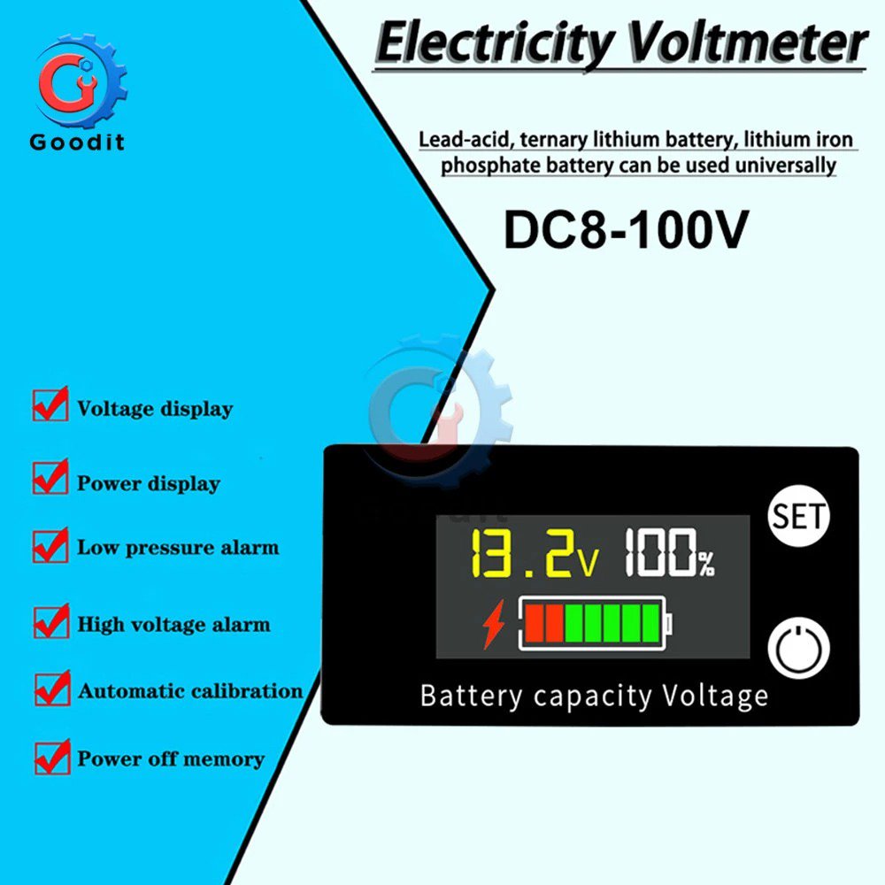 Battery Capacity Indicator DC 8V-100V Lead Acid Lithium LiFePO4 Car Motorcycle Voltmeter