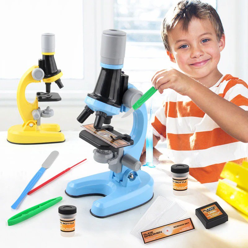 100X 400X 1200X Microscope Kit Toys Children Biological Microscope LED Kit Science