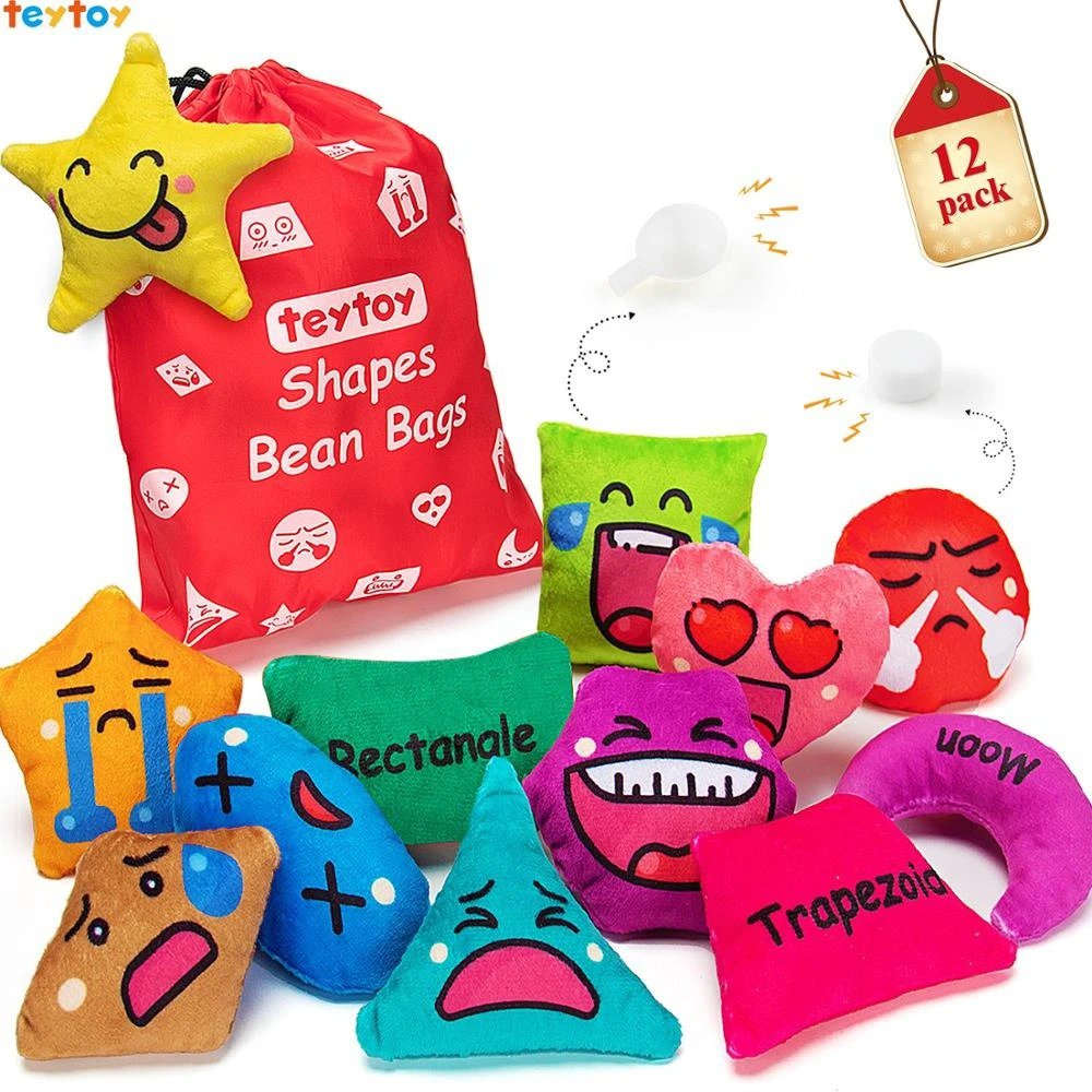 TEYTOY 12 Pack Shapes Beanbags, Preschool Learning Toys for Toddlers