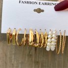 64731 Gold Color Pearl Hoop Earrings Set Metal Dangle Earrings Vintage Circle Geometric Twist