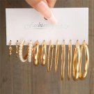 64732 Gold Color Pearl Hoop Earrings Set Metal Dangle Earrings Vintage Circle Geometric Twist