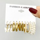 64437 Gold Color Pearl Hoop Earrings Set Metal Dangle Earrings Vintage Circle Geometric Twist