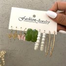 64415 Gold Color Pearl Hoop Earrings Set Metal Dangle Earrings Vintage Circle Geometric Twist