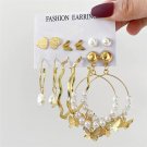 64218 Gold Color Pearl Hoop Earrings Set Metal Dangle Earrings Vintage Circle Geometric Twist