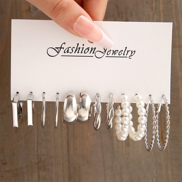 CS5521325 Pearl Silver Color Hoop Earrings Acrylic Dangle Earrings for Women Butterfly Twist