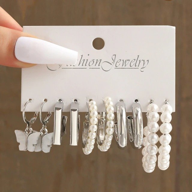 CS5478225 Pearl Silver Color Hoop Earrings Acrylic Dangle Earrings for Women Butterfly Twist