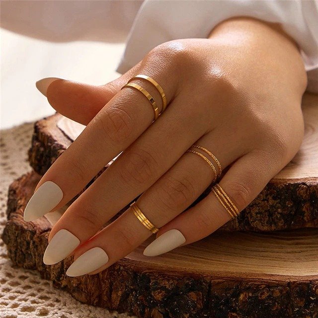 16504 Modyle Boho Gold Color Heart Rings Set For Women Vintage Geometric Cross Pearl