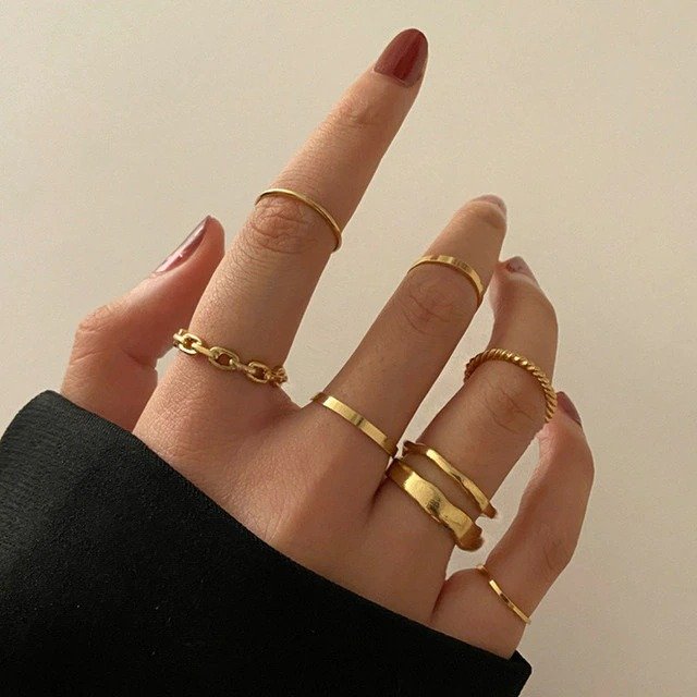 16797 Modyle Boho Gold Color Heart Rings Set For Women Vintage Geometric Cross Pearl
