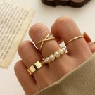 16821 Modyle Boho Gold Color Heart Rings Set For Women Vintage Geometric Cross Pearl