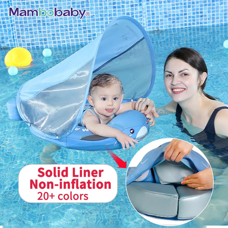Mambobaby Non-inflatable Baby Swimming Float with Canopy Solid Liner