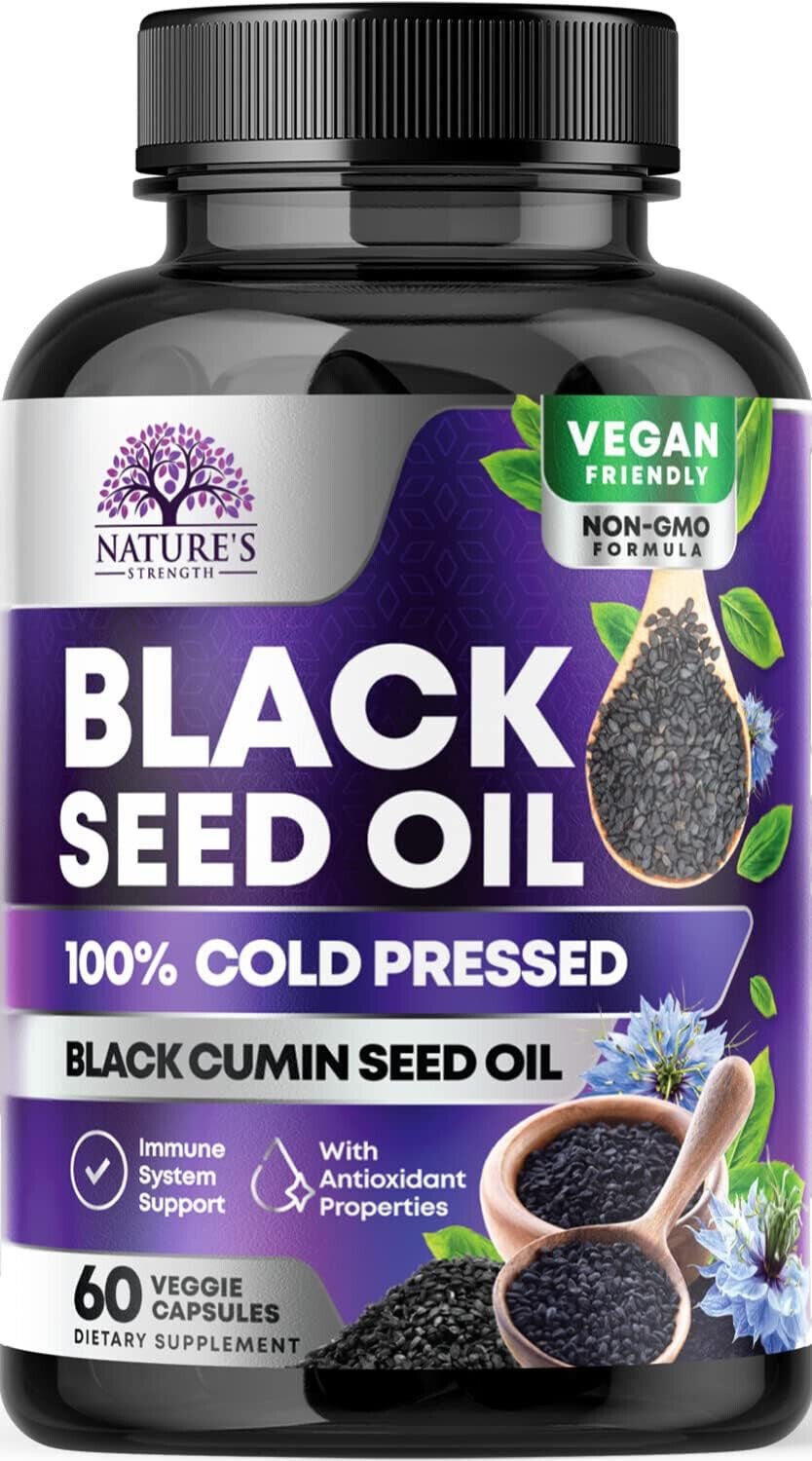 Premium Black Seed Oil Capsules Cold-Pressed Vegan 1000mg - Extra ...