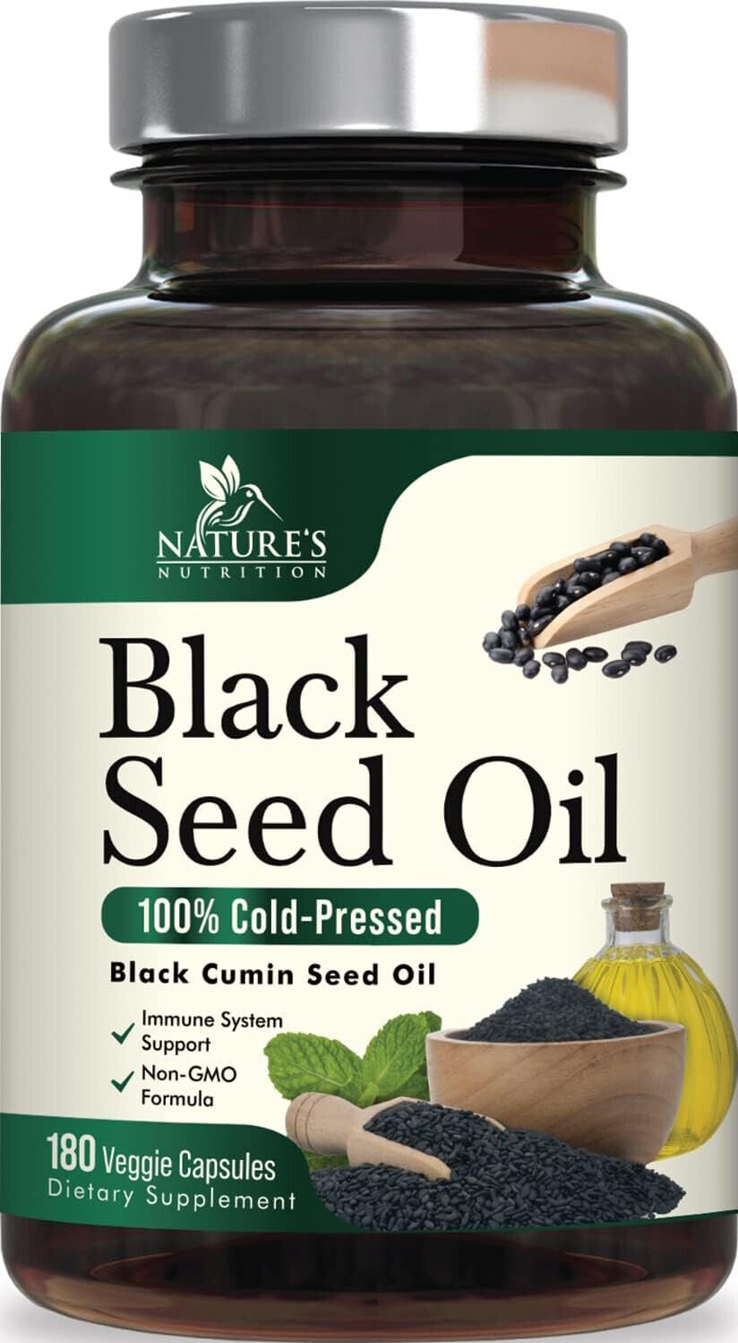 Premium Black Seed Oil Capsules Vegan Cold-Pressed 1000mg 180 Capsules