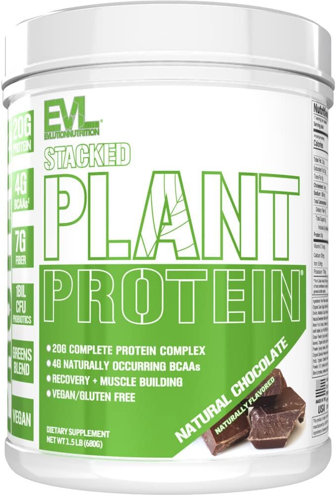 Evlution Nutrition Stacked Plant Protein Powder, Vegan, NonGMO, Gluten