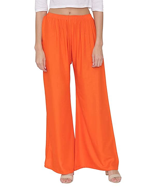Attractive Solid Regular Shining Rayon Palazzo for Women and Girls Orange