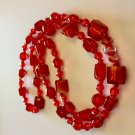 Handmade red multi-shape beads long necklace