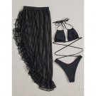 European American New Style Fringed Long Skirt Mesh Three-Piece Swimsuit