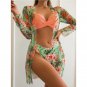 New Style Swimsuit Three-Piece Mesh Shawl Blouse Split Print Bikini