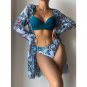 New Style Swimsuit Three-Piece Mesh Shawl Blouse Split Print Bikini