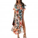European American Women's Summer New Style Sexy Commuter v-Neck Fashion Printed Slit Dress