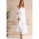 European American Dress Flat Neck Lace Stitching Women