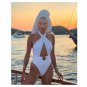 European American New Style Sexy Solid Color Cross Hollow Halter One-Piece Swimsuit
