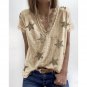 Summer New Style Women's V-Neck Printed Lace T-Shirt Top