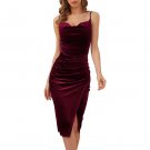 Spring Summer New Style European American Fashion Women's Clothing Temperament Slit Pleated Velvet S
