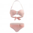 New European American Solid Color Nylon Fabric Bikini U-Shaped Split Swimsuit