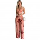 European American Women's New Style Imitation Linen Casual Suit V-Neck Short Vest High Waist Printed