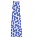 Blue Sleeveless Split Push-Up Three-Point European American Bikini Style Floral Striped Swimsu