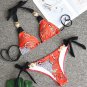 New Metal Accessories Printed Laced-Up Split Swimsuit Sexy Bikini