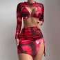 Brazil Printed Four-Piece Skirt Bikini Swimsuit New Style Bright Beach Long-Sleeved Sunscreen Swimsu