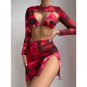 Brazil Printed Four-Piece Skirt Bikini Swimsuit New Style Bright Beach Long-Sleeved Sunscreen Swimsu