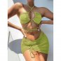 Solid Color Gauze Three-Piece Swimsuit New Style European American Sexy Backless Laced-Up Bikini Spl