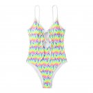 New Ladies One-Piece Swimsuit Chest Hollow Color Printing European American Sexy Slimmer Look Vacati