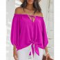 Summer Lace-Up Flat Neck Printed Ladies Shirt Women's Clothing