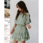 Summer Short Dress Ruffled Solid Color Sleeve Narrow Waist