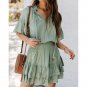 Summer Short Dress Ruffled Solid Color Sleeve Narrow Waist