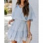 Summer Short Dress Ruffled Solid Color Sleeve Narrow Waist