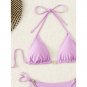 Sexy Solid Color Bikini Laced-Up ins Style Three-Point Split Swimsuit Women