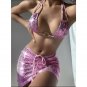 European American Snakeskin Pattern Drawstring Laced-Up Three-Piece Short Skirt Bikini S